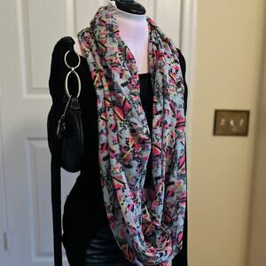 Gray + Pink + Yellow 80s Print Sheer Infinity Scarf | 2010s